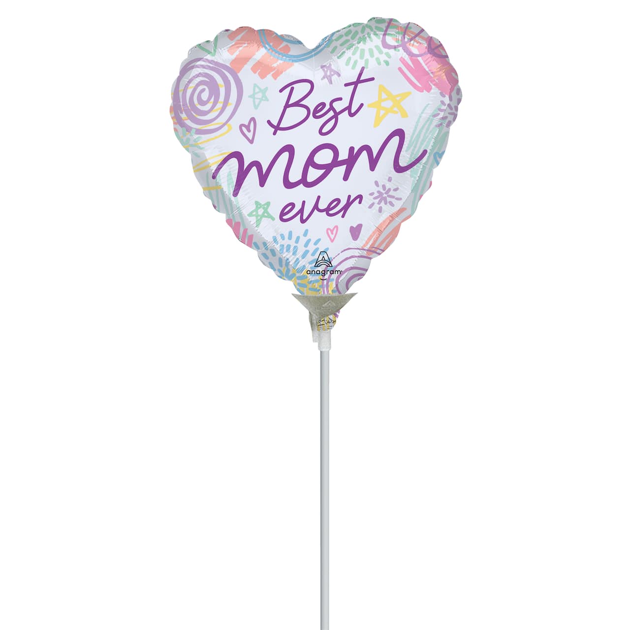 Ballon métallisé sur tige avec gribouillis « Love You Mom » de 22,8 cm